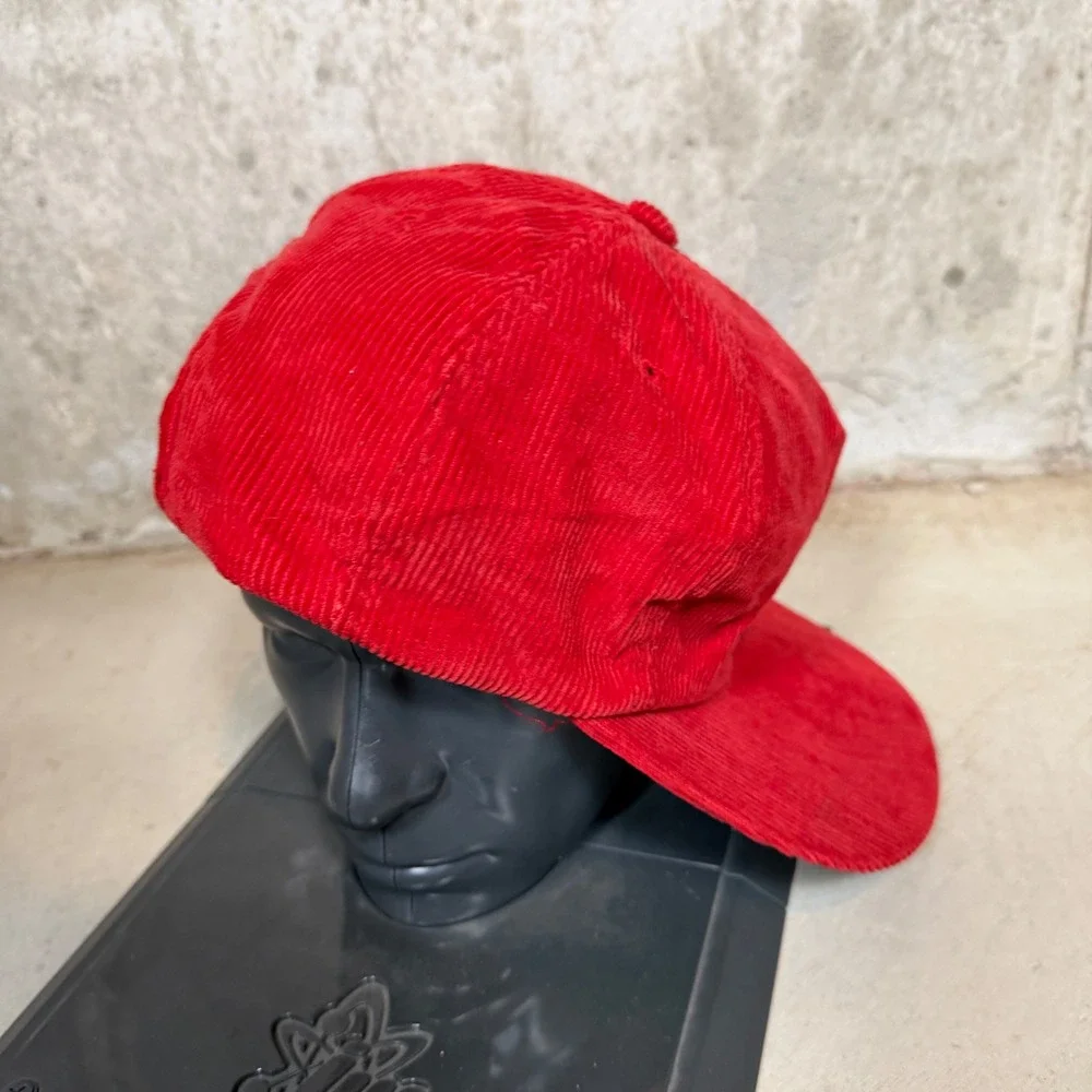 Vintage Stowe Mountain Resort Red Corduroy Snapback Hat Century 21 Ski 90s